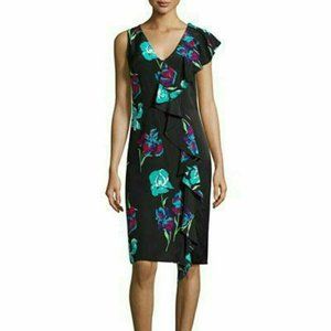 DIANE VON FURSTENBERG Ainsworth Black Sleeveless Side Ruffle Silk Dress
